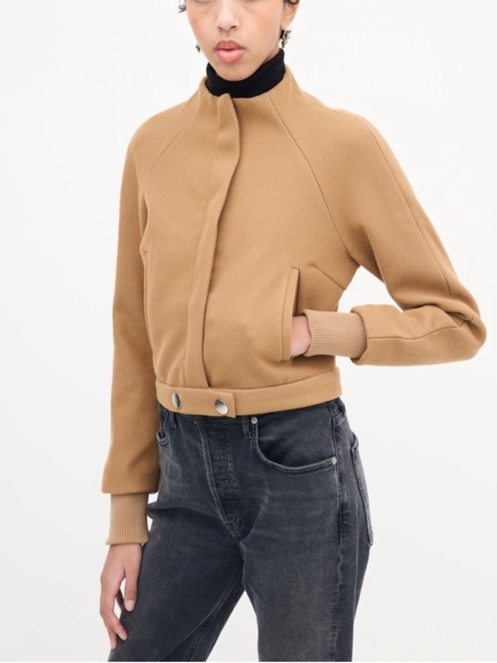 Jason Wu Mock Neck Camel Bomber Jacket